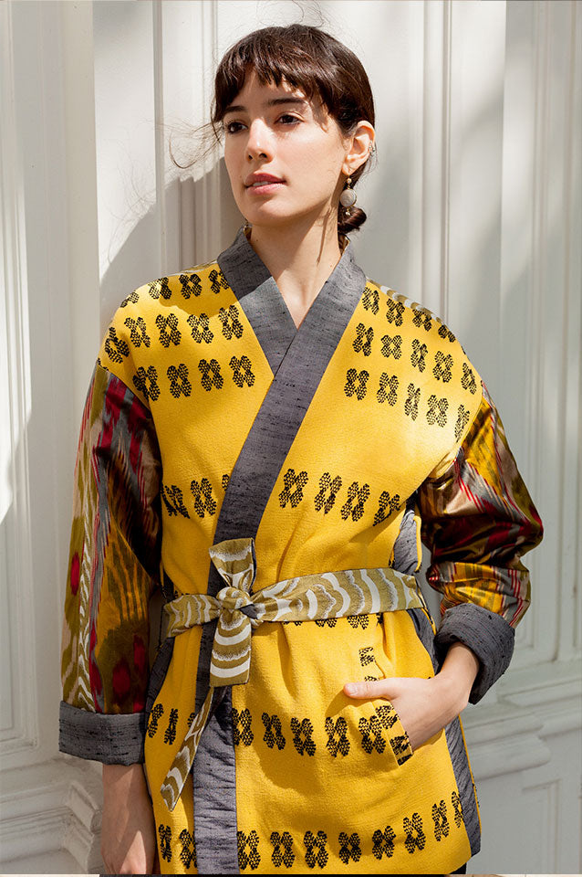 maison-mitla-handwoven-women-Jacket-kimono-silk-cotton-saffron yellow-8